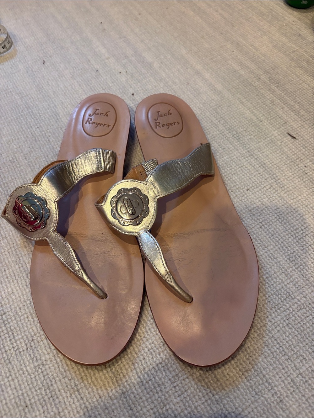 Jack Rogers Metallic Gold Leather Thong Sandals